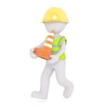 Clipart: Bauarbeiter mit Warnhütchen in den Händen