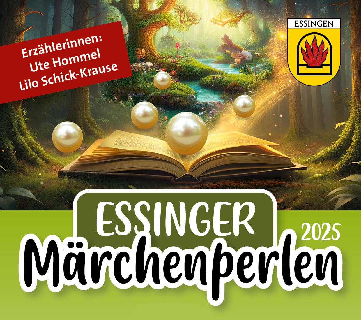 Ein Buch im Wald, in welches Perlen Rollen